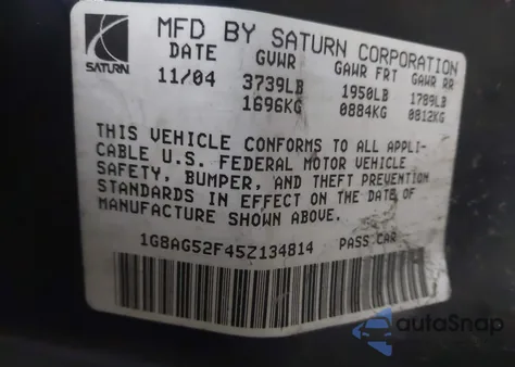 2005 Saturn Ion 1 z USA, uszkodzony, nr VIN 1G8AG52F45Z134814